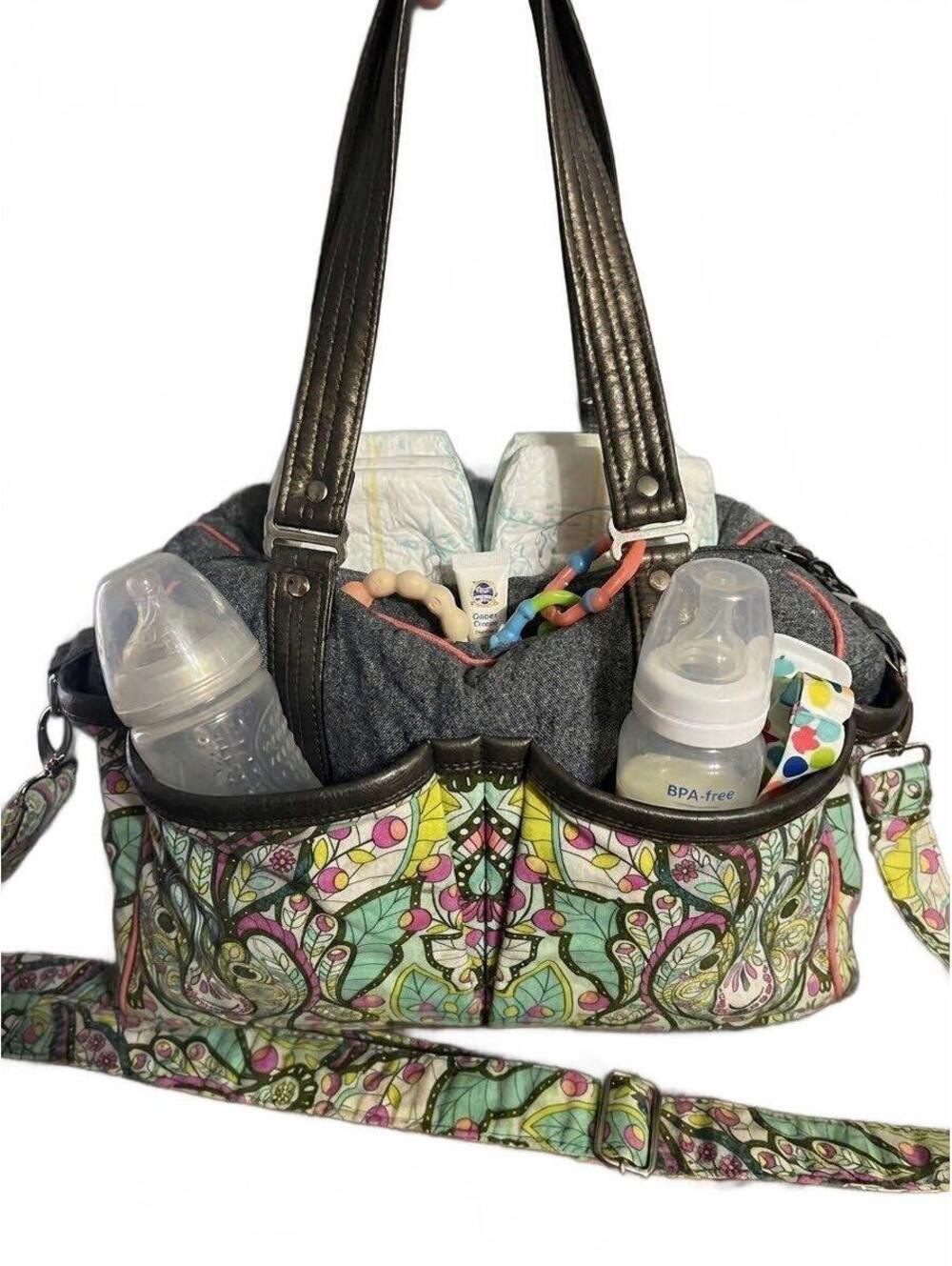 Floral Patterned Diaper Bag Custom made Multiple Compartment